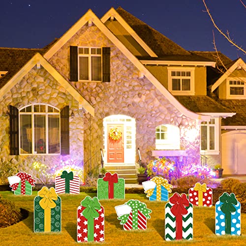 10Pcs Christmas Gifts Yard Sign Decoration w/ 20Pcs Stakes