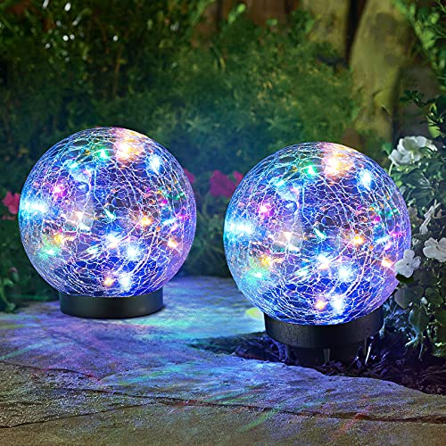 2-Pack Garden Solar Lights Decorative-  Cracked Glass Globe