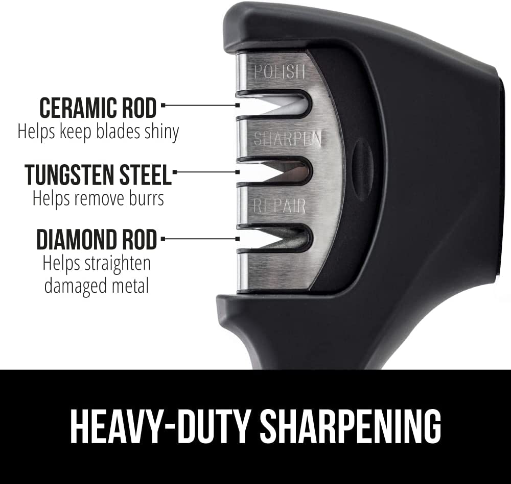 Easy to Use Knife Sharpener, 3 Sharpening Options to Help Polish, Sharpen & Repair, Jet Black