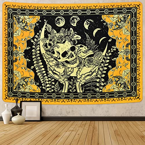 Skull Floral Skeleton Tapestry Tarot Moon Phase Wall Decor