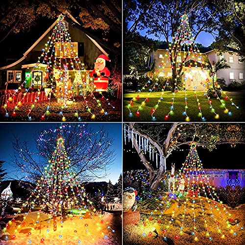 Christmas Star String Lights 317 LED  Waterproof String Lights with Star Topper, 8 Lighting Modes Waterfall Lights for Tree Decor