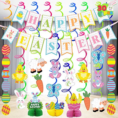 30 PCS Easter Decorations Egg Bunny Foil Swirl Party Decoration