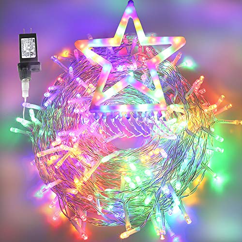 Christmas Star String Lights 317 LED  Waterproof String Lights with Star Topper, 8 Lighting Modes Waterfall Lights for Tree Decor