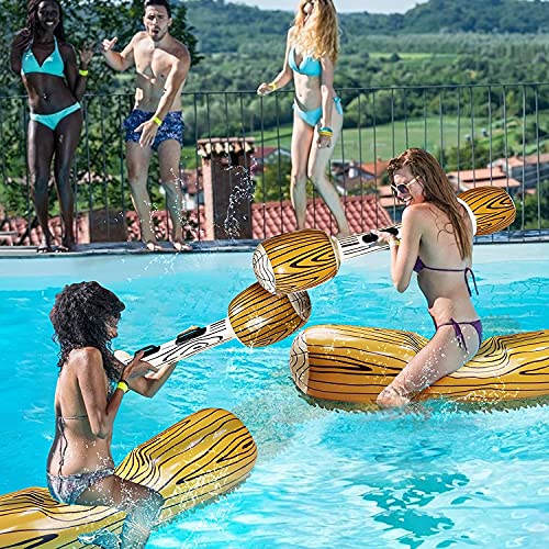 6 Pcs Battle Log Rafts Inflatable Pool Games  for 3 Players