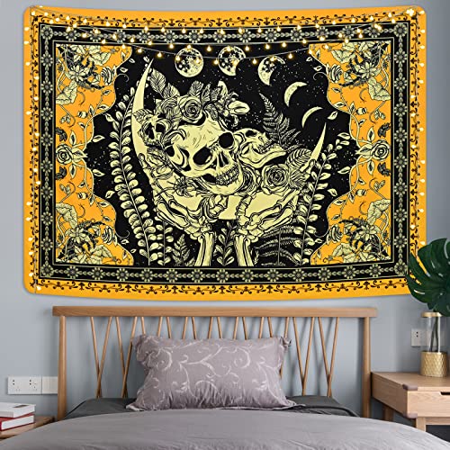 Skull Floral Skeleton Tapestry Tarot Moon Phase Wall Decor