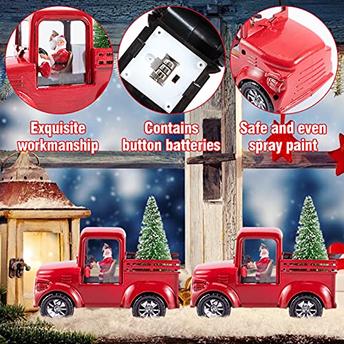 2 Pcs Upgraded Christmas Vintage Red Truck w/ LED Light- 5.9"