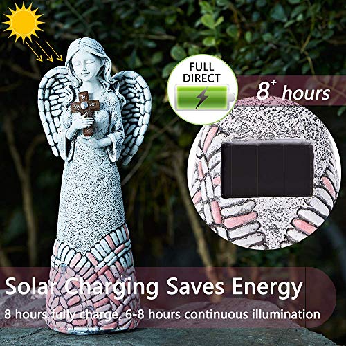 Solar Powered Praying Angel with Glowing a Cross Design Garden Decor（10.24 in）