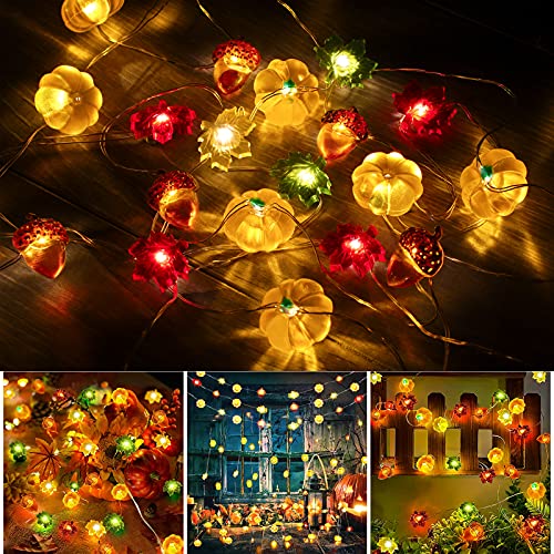 Fall Pumpkin 10ft 30Led String Lights Thanksgiving, Halloween Decorations Battery Operated