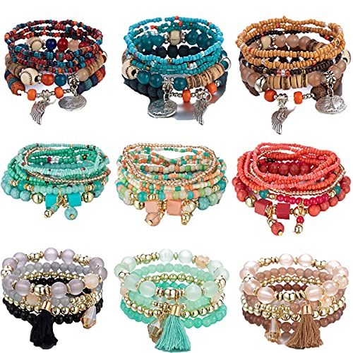 9 Sets Bohemian Stackable Multilayered Stretch Bracelet Set
