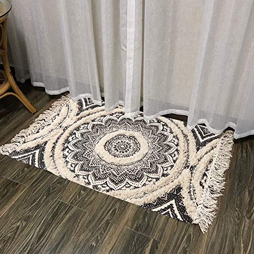 Boho Mandala Runner & Area Rug, Black and Cream
