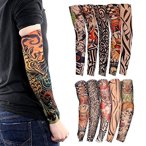 10 Pack Cool Body Arts Fake Temporary Tattoo Arm Sleeves,