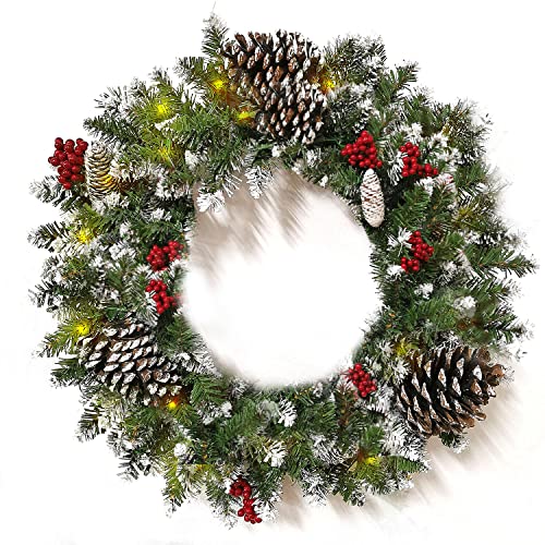 18 inch Prelit Christmas Wreath with Lights, Winter Snowflake Hanging Decoration