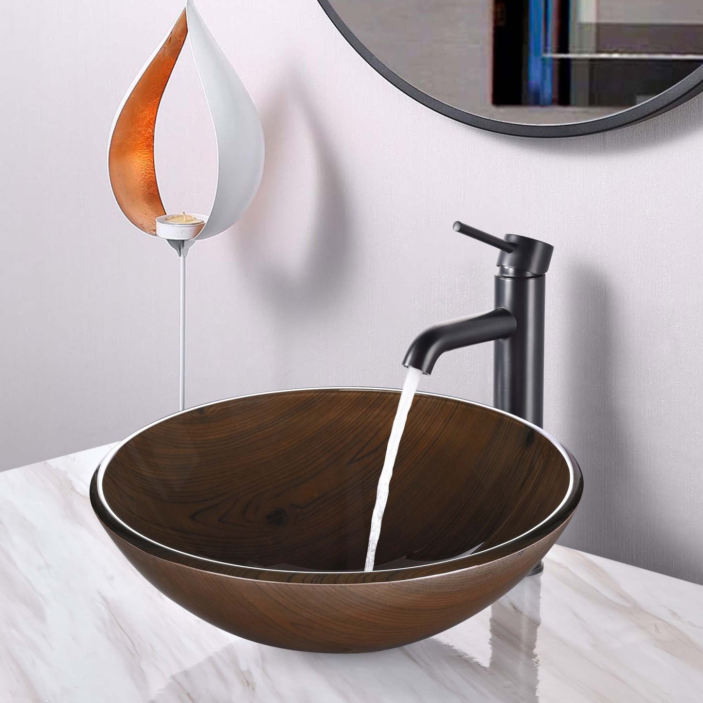 Bathroom Tempered Glass Round Vessel Sink