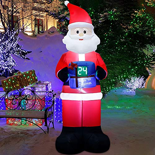 8 FT Blow Up Santa Christmas Decoration w/ LED Countdown Clock, Count Down to Christmas