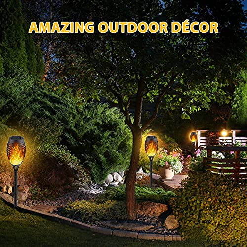 Solar Tiki Torch Lights with Flickering Flames Outdoor, Waterproof Landscape Flame Lights with Auto On/Off