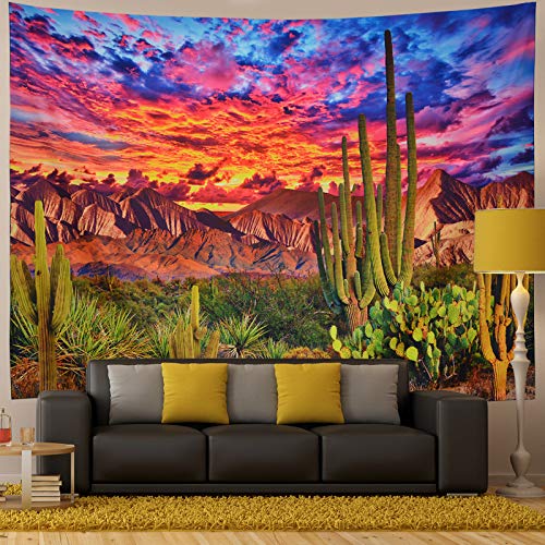 Mountain Desert Cactus Tapestry Sunset Clouds Nature Scenery Wall Decoration