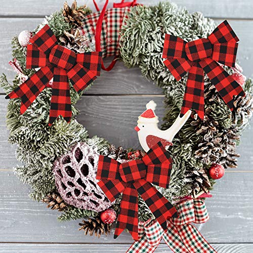 18 Loop Red & Black Buffalo Plaid Flannel Christmas Tree Bows for Holiday Decoration