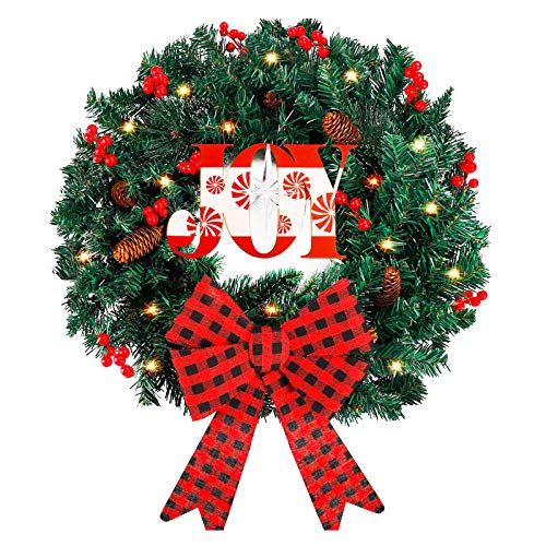 24 Inch  Artificial Christmas Wreath w/ 50 LED Lights