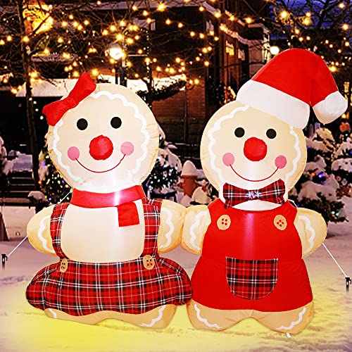 3.9 FT Inflatable Light Up Gingerbread Man Couple Christmas Decoration