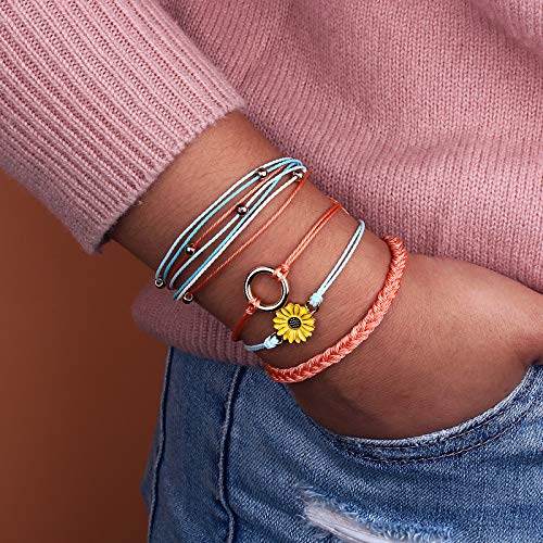 Sunflower String Bracelet Handmade Braided Rope Charms Boho Surfer Bracelet