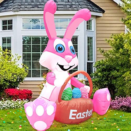 3.5 Foot Inflatables Bunny Easter Decorations w/  Led Lighted Tether Stakes