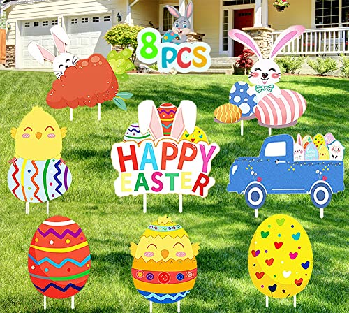 8Pcs Easter Yard Signs Decorations