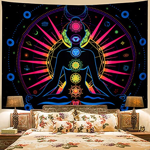 Psychedelic Colorful Seven Chakra Yoga Galaxy Stars Tapestry