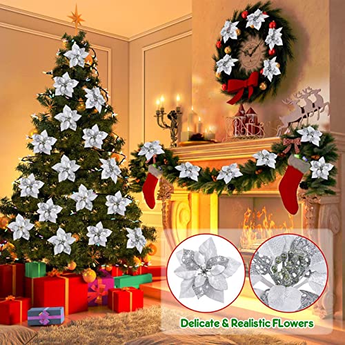 20 Packs Poinsettia Artificial Flowers for Christmas Tree Decoration