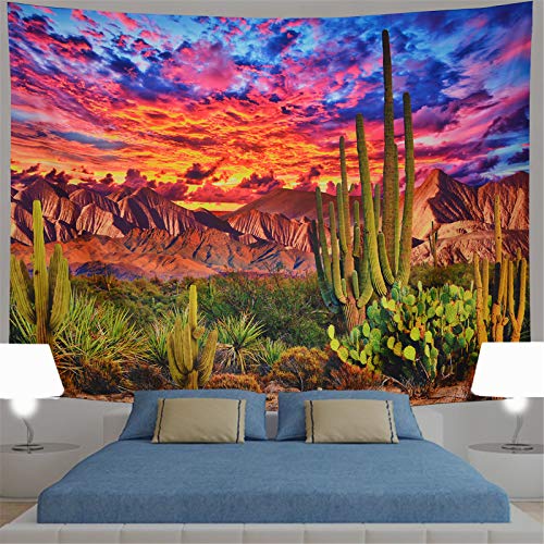 Mountain Desert Cactus Tapestry Sunset Clouds Nature Scenery Wall Decoration