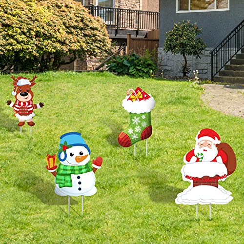 4 Pieces Christmas Yard Signs Stakes Decorations