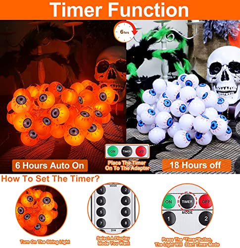 [ 8 Modes & Timer ] 29.5 Ft 60 LED Halloween Eyeball String Lights