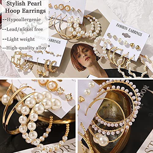 36 Pairs Pearl Earrings Set for Women Girls, Hypoallergenic