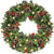 30 Inch Large Prelit Christmas Wreath with 80 Warm Lights Timer Pine Cone Red Berries Battery Operated