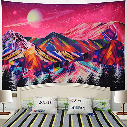 Trippy Mountains Planet Tapestry Pink Nature Landscape Wall Decoration