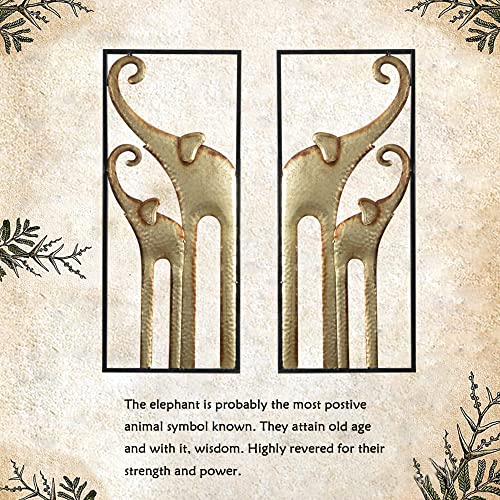 Set of 2 Elephant Wall Art Decoration  Gold Metal (11.8x27.6in)