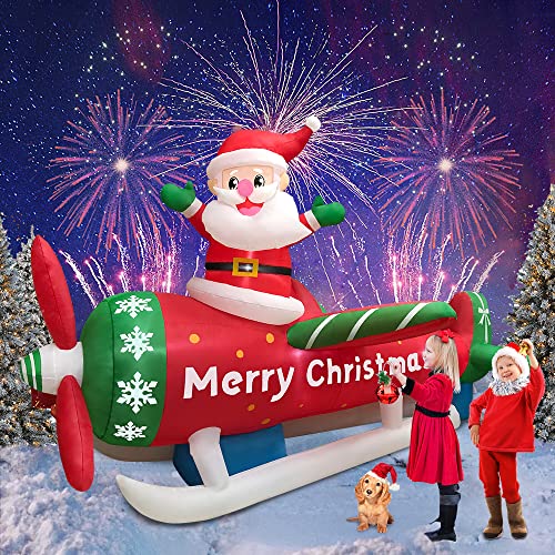 9FT Christmas Inflatables Santa Claus on Airplane w/ LEDs