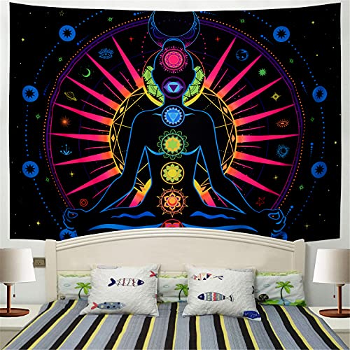 Psychedelic Colorful Seven Chakra Yoga Galaxy Stars Tapestry