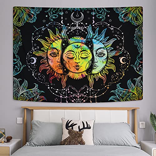 Colorful Sun and Moon Wall Moon and Stars Psychedelic Mandala Tapestry