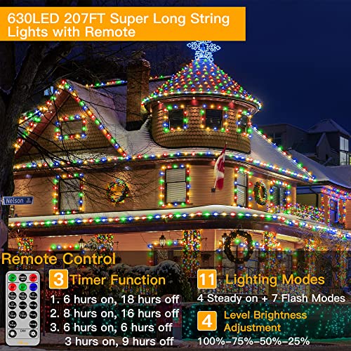207FT 630LED 11 Modes Warm White to Multicolor Christmas Lights