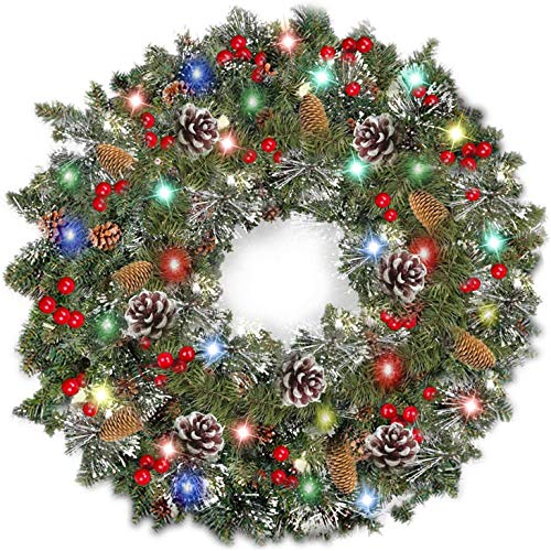 30 Inch Christmas Wreath with Lights with Timer Pre-lit Spruce Wreath with 80 LED  Battery Operated