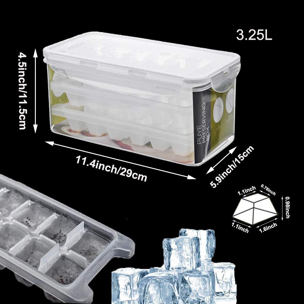 Ice Cube Trays & Ice Cube Storage Container Set w/ Airtight Locking Lid, 3 Packs / 36 Big Trapezoid Ice Cubes