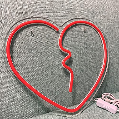 Broken Heart Neon Lights for Bedroom Wall Sign Decoration USB-Powered 14x12 Inch