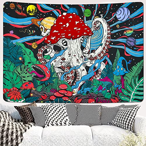 Trippy Mushroom Psychedelic Planets Fantasy Plants Monster Octopus Space Galaxy Tapestry
