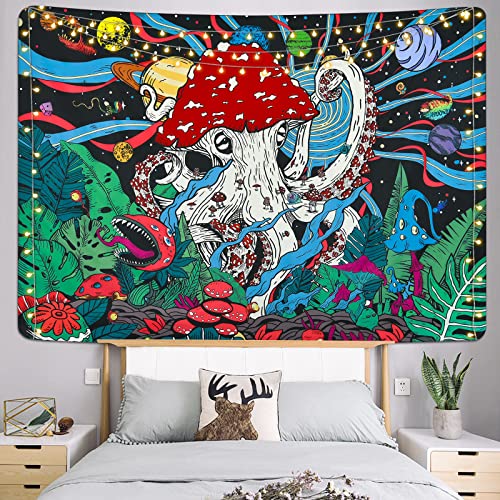 Trippy Mushroom Psychedelic Planets Fantasy Plants Monster Octopus Space Galaxy Tapestry