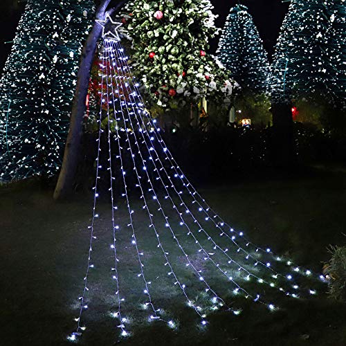 Christmas Star String Lights 317 LED  Waterproof String Lights with Star Topper, 8 Lighting Modes Waterfall Lights for Tree Decor