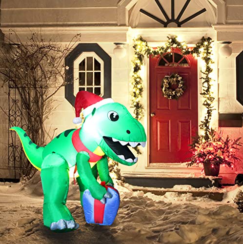 5 ft Dinosaur Self Inflatable LED Light Up Giant T-Rex Christmas Inflatable Decoration