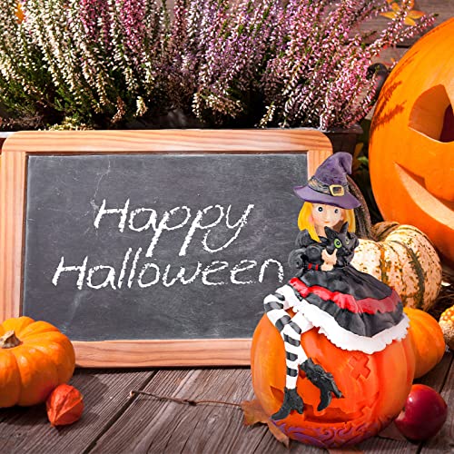 Halloween Little Witch Sitting on a Pumpkin Statue Figurine