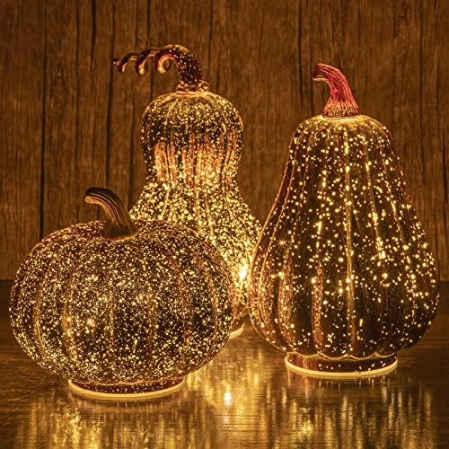 Set of 3 Glass Pumpkin Lights w/ Timer