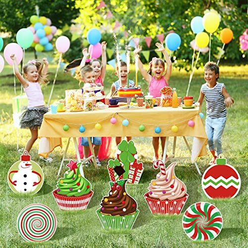 8Pcs Christmas Yard Sign w/ 16Pcs Stakes Cupcake Candy Lawn Sign