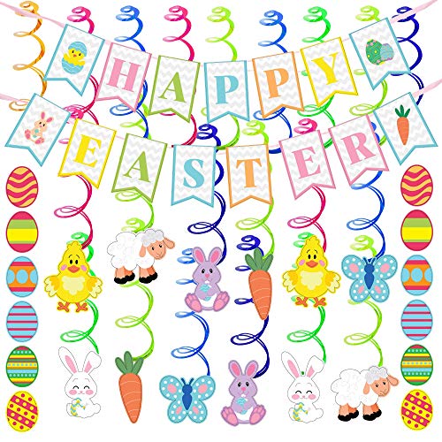 30 PCS Easter Decorations Egg Bunny Foil Swirl Party Decoration
